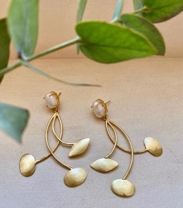 Golden Leaf Pearl Earrings