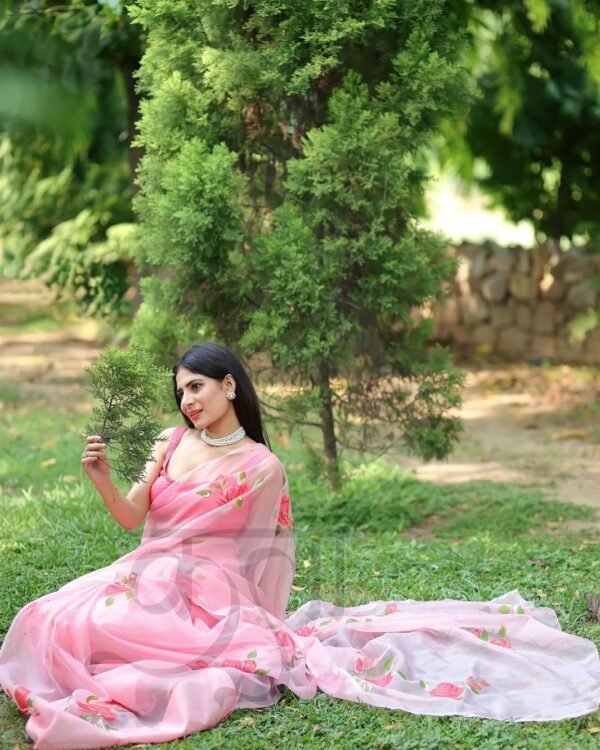 Red Rose Blush Peach Saree