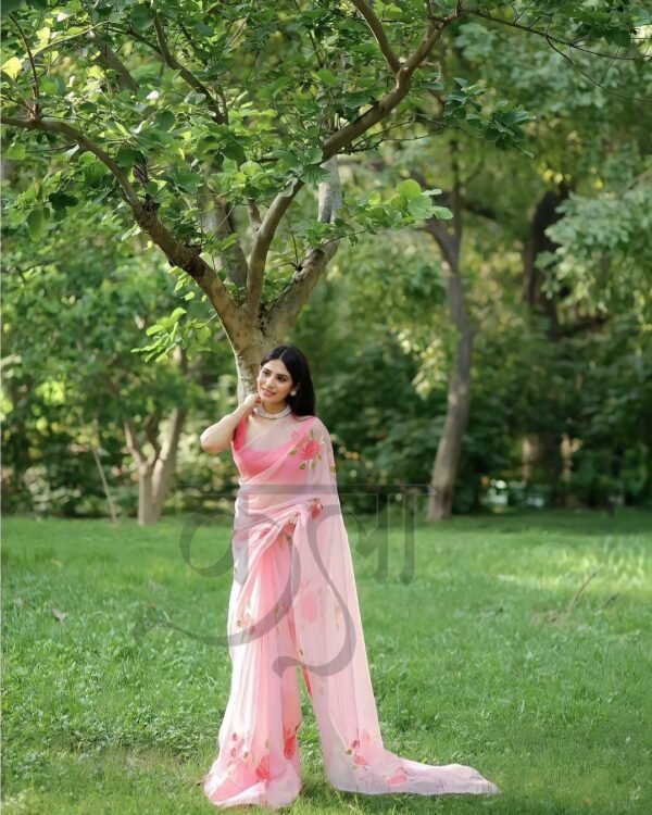 Red Rose Blush Peach Saree - Image 2