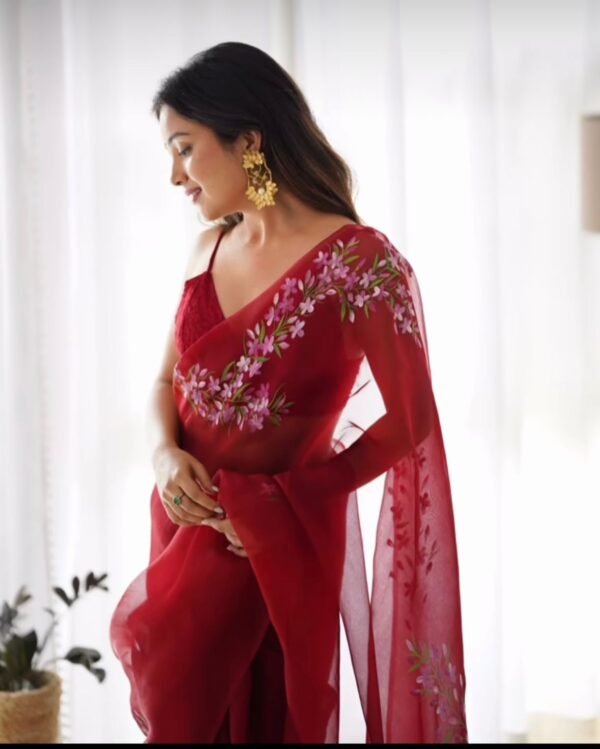 Red Blush multi flowers saree