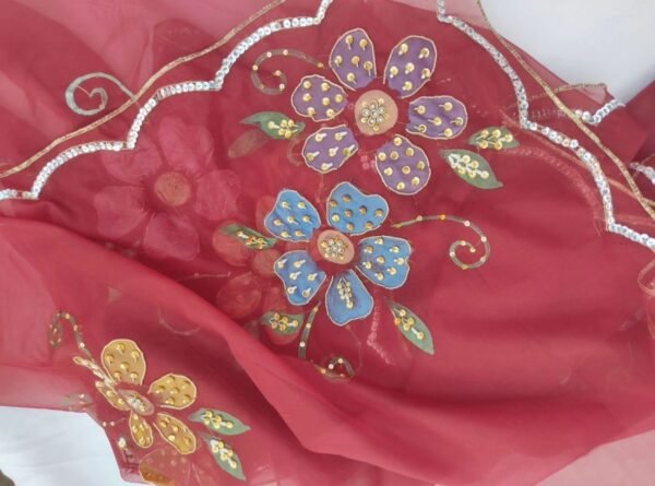 Pure Oragnaza Duppata with Handpainted and Hand Embellishment Work