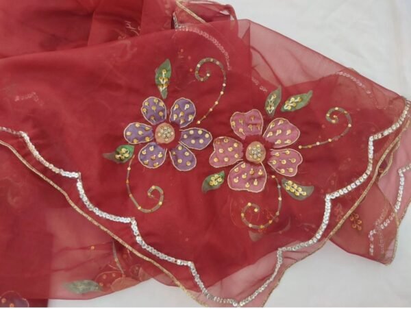 Pure Oragnaza Duppata with Handpainted and Hand Embellishment Work - Image 2