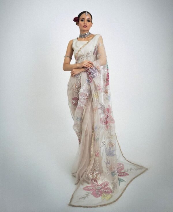 Luxury Handpainted Sari with Embellishment - Image 2