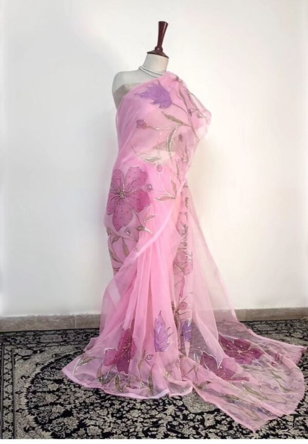 Shafaq Waqass Orgenza Hand Painted Saree - Image 4