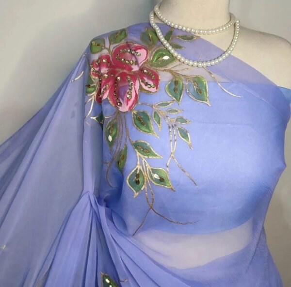 Pure Chiffon Hand Painted Saree - Image 3