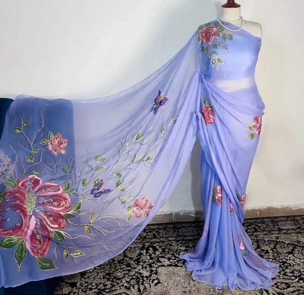 Pure Chiffon Hand Painted Saree