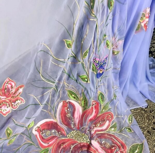 Pure Chiffon Hand Painted Saree - Image 2